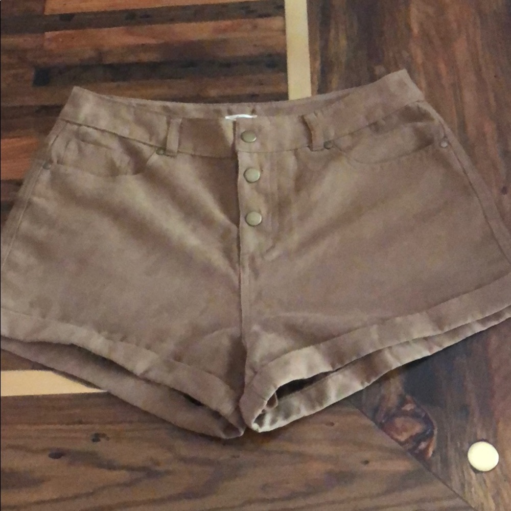 Faux suede tan midrise shorts